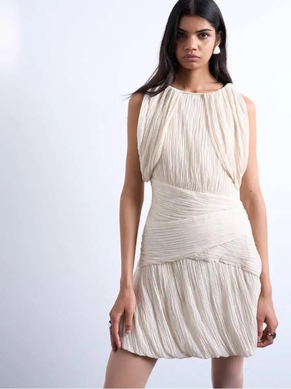 Topshop (2) Sculptural Drape Mini Dress Off-White Cream Sleeveless Gathered NWT